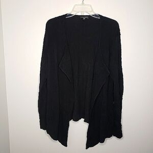 Eileen Fisher Sz L Fauna Jacquard Draped Open Front Cardigan Textured Black
